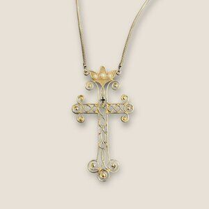 Vintage Sarah Coventry 1977 Limited Edition Majestic Cross Necklace Gold-Tone Fi